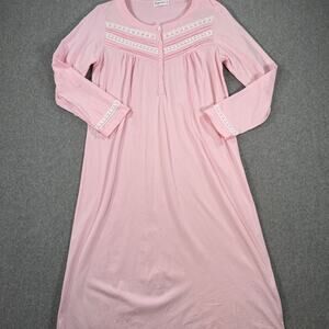 Keyocean Pink Nightgown Mumu Women's Small Lace Trim Long Sleeve Pajama Lounge